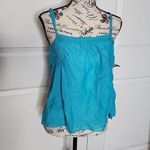 NWT Da-Nang Sleeveless Sheer Blouse Bluebird Small